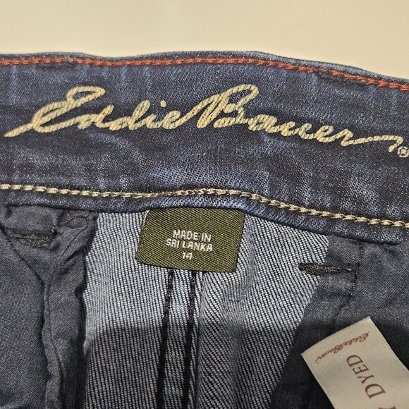 Eddie Bauer Women's Jeans Size 14 Curvy Fit "Trouser" Leg Wide Leg Flare Dark - Picture 6 of 9